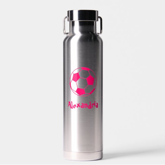 Pink Soccer Ball Water Bottle (Front)
