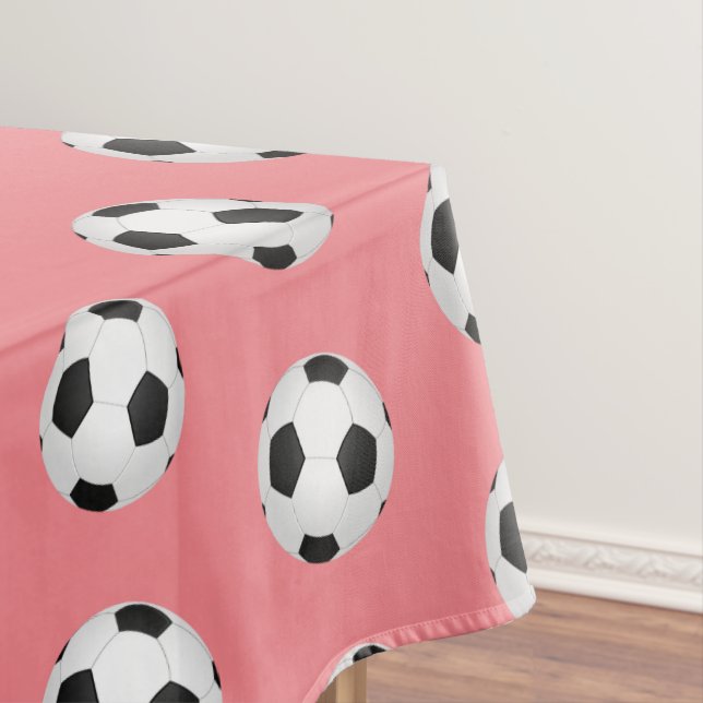 Pink Soccer Balls Kids Birthday Party Tablecloth (In Situ)