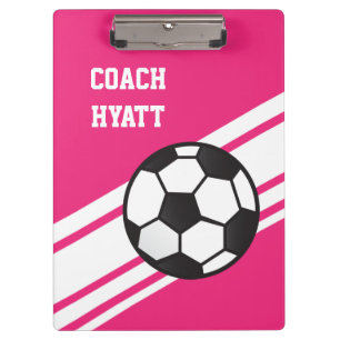 Pink Soccer Coach Personalised Clipboard
