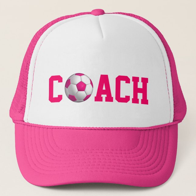 Pink Soccer Coach Trucker Hat (Front)