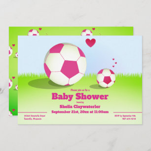Pink Soccer/Football Baby Shower   Invitation