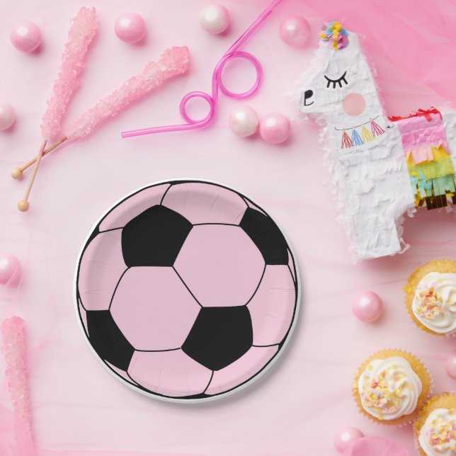 Pink Soccer Football Paper Plate (Party)