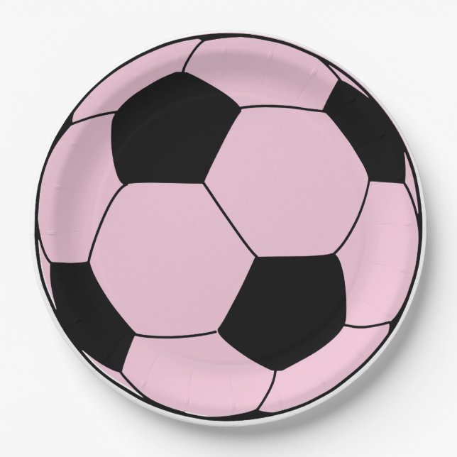 Pink Soccer Football Paper Plate (Front)