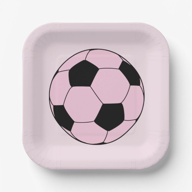 Pink Soccer Football Paper Plate (Front)