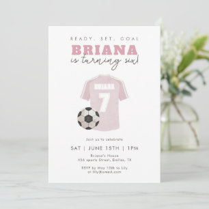 Pink Soccer Jersey Girls 7th Birthday Party Sports Invitation