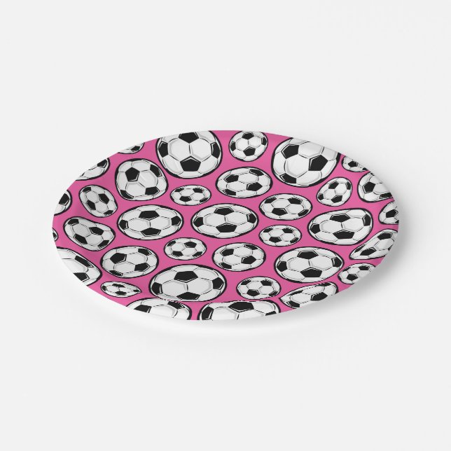 Pink Soccer Paper Plate (Angled)