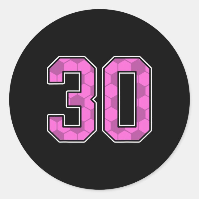 Pink Soccer Pattern Number 30 Jersey Player Unifor Classic Round Sticker (Front)