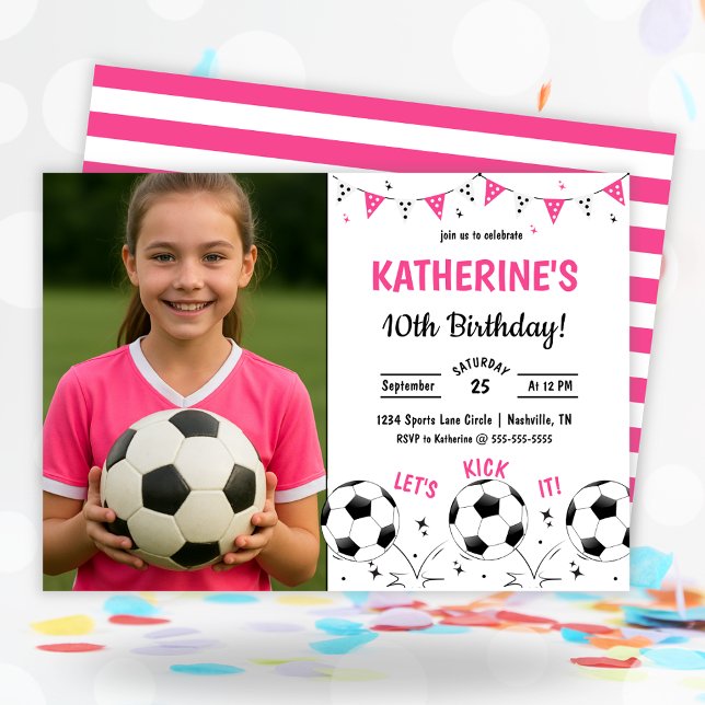 Pink Soccer Photo Birthday Invitation (Pink Soccer Photo Birthday Invitation)