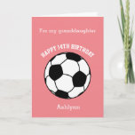 Pink Soccer Sport 14th Birthday Card<br><div class="desc">A pink personalised soccer 14th birthday card for her. You will be able to easily personalise the front of this soccer sport birthday card with her name. The inside card message and the back of the card can also be edited. This personalised soccer 14th birthday card would make a great...</div>