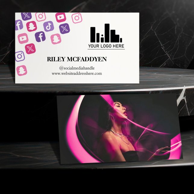 Pink Social Media Icons Logo Influencer Podcaster  Business Card (Creator Uploaded)