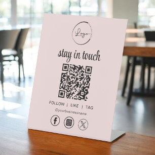Pink Social Media QR Code Business Logo Pedestal Sign