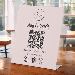 Pink Social Media QR Code Business Logo Pedestal Sign