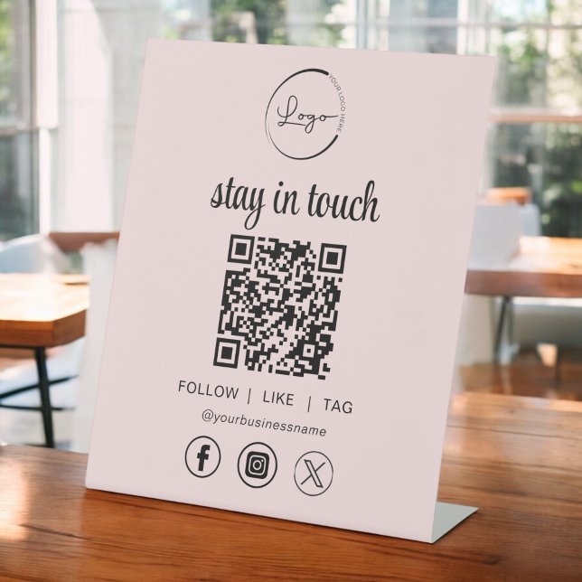 Pink Social Media QR Code Business Logo Pedestal Sign (Creator Uploaded)