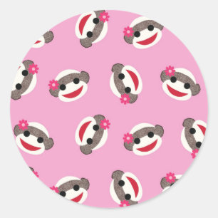 Pink Sock Monkey Classic Round Sticker