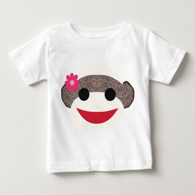 Pink Sock Monkey Flower Girl Baby T-Shirt (Front)