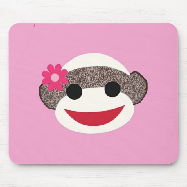 Pink Sock Monkey Flower Girl Mouse Pad (Front)
