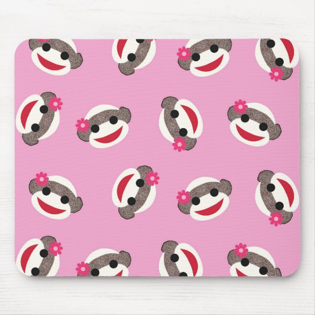 Pink Sock Monkey Flower Girl Mouse Pad (Front)