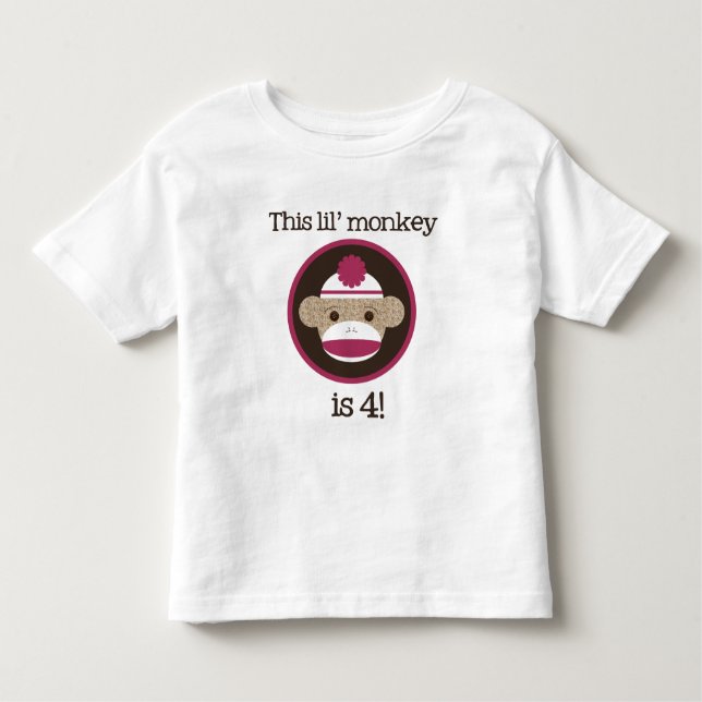 Pink Sock Monkey: Fourth Birthday Tee (Front)