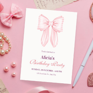 Pink soft bow ribbon birthday invitation