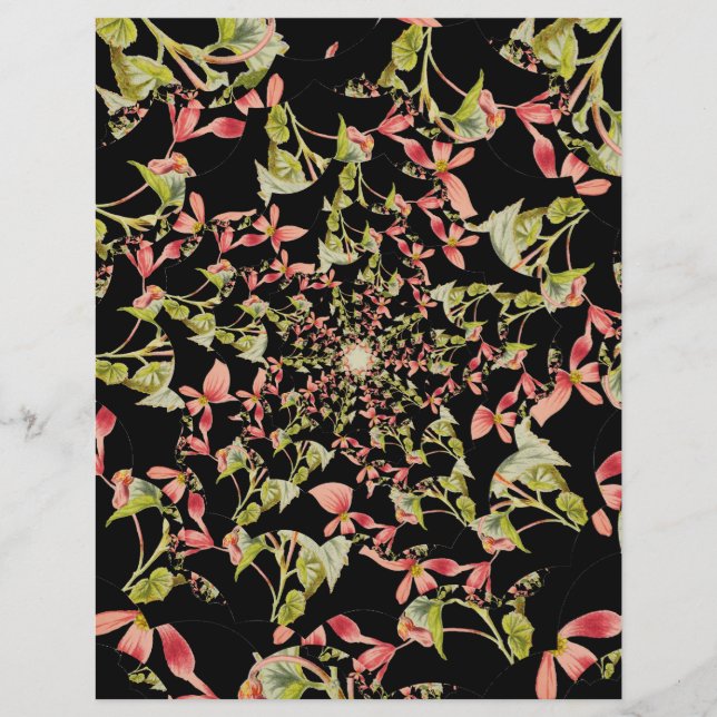 Pink Soft green black Begonia Scrapbook paper (Front)