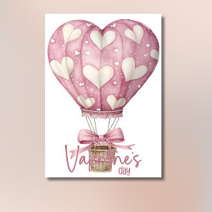 Pink soft heart balloon Happy Valentines Day Holiday Card