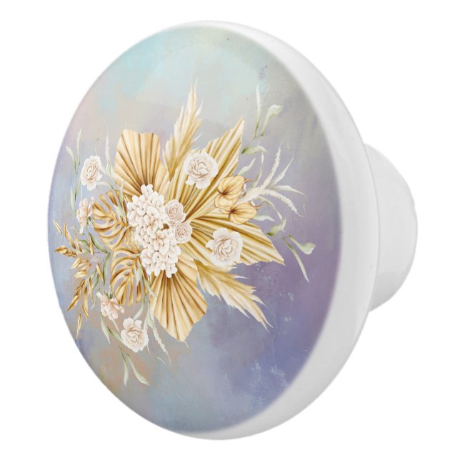 Pink Soft Pastel Pampas Grass Flowers Drawer Ceramic Knob (Right)