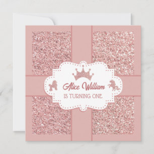 Pink soft princess glitter sparkle birthday invitation