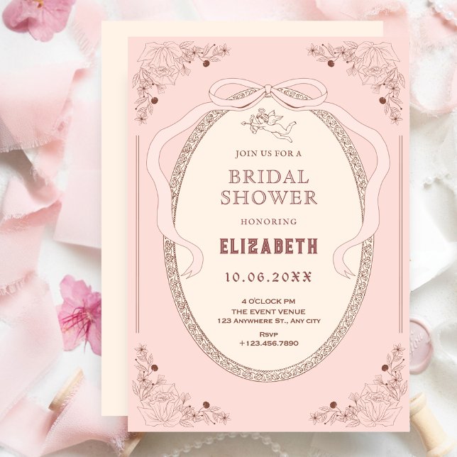 Pink soft vintage classic romantic bridal shower invitation (Creator Uploaded)