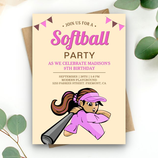 Pink Softball Birthday Party Invitation (Creator Uploaded)
