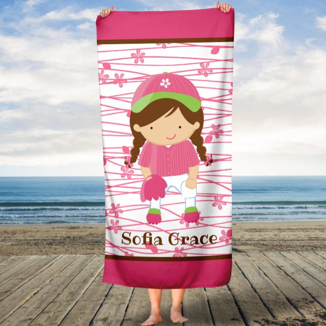 Pink Softball Girls Kids Personalised Bath Towel (Creator Uploaded)