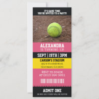 Pink Softball Ticket Birthday Party