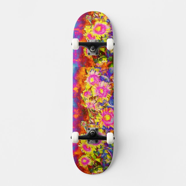 Pink solar sunflower fields skateboard (Front)