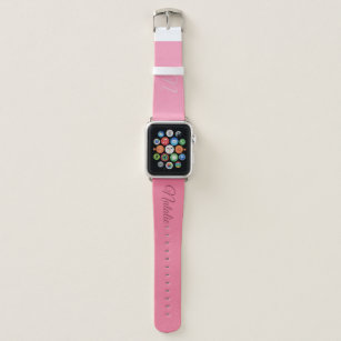 pink solid colour monogrammed  apple watch band
