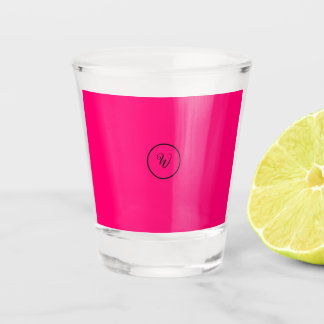 Pink solid colour neon monogram modern trendy  shot glass