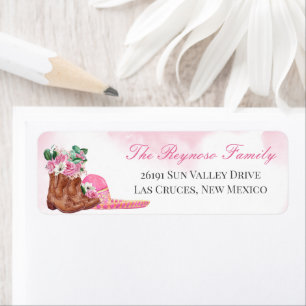 Pink Sombrero Rose Floral Charra/Cowgirl Return Address Label