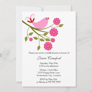 Pink Songbird Bridal Shower Invitation