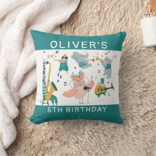 Pink Songbird with Animal Band Birthday Cushion