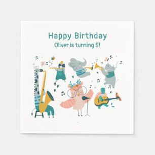Pink Songbird with Animal Band Birthday Napkin