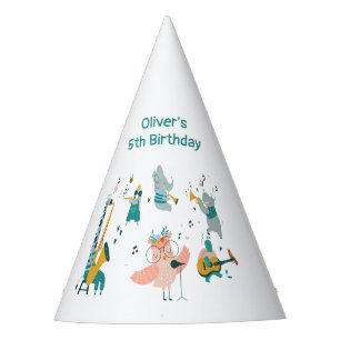 Pink Songbird with Animal Band Birthday Party Hat