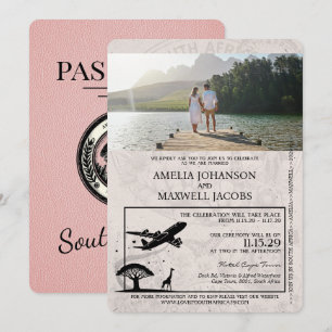 Pink South Africa Passport Wedding Invitation