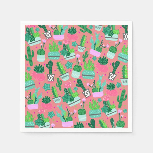 Pink Southwestern Cactus Pattern Sweet 16 Party Napkin (Front)