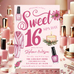 Pink Spa Day Sweet 16 Invitation<br><div class="desc">Pamper the birthday girl and her friends with a Sweet 16 Spa Day! This inviting design features pink nail polish,  a cosy robe,  and soothing candles,  setting the perfect tone for a relaxing and rejuvenating celebration. Personalise it with your event details to create a unique and memorable keepsake.</div>