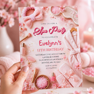 Pink Spa Party Birthday Invitation for Girls