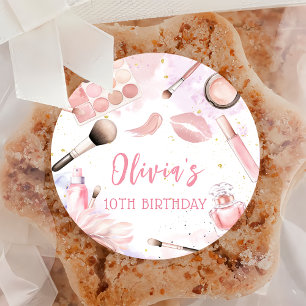 Pink Spa Party Glam Girl Makeup Birthday Party Classic Round Sticker