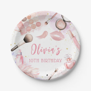 Pink Spa Party Glamour Girl Makeup Birthday Paper Plate