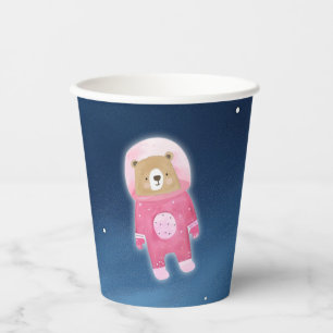 Pink Space Bear Astronaut Baby Shower Paper Cups