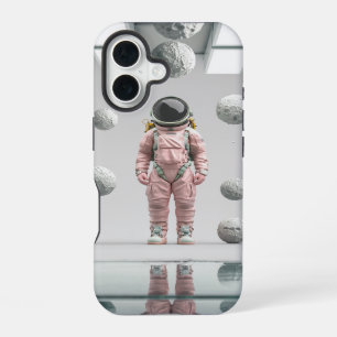 Pink Space Explorer – Cartoon Astronaut iPhone 16 Case
