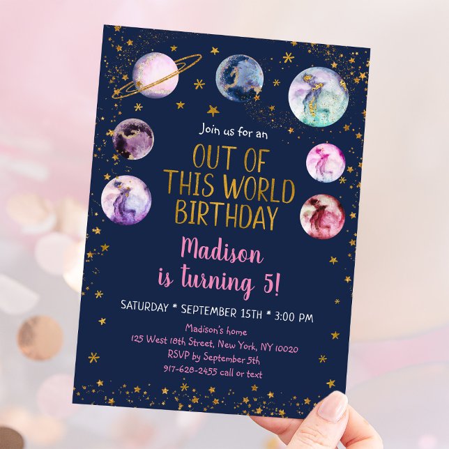 Pink Space Galaxy Out Of This World Birthday Invitation (Creator Uploaded)