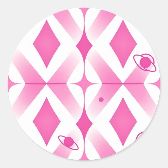 Pink Space Geometric Pattern Classic Round Sticker (Front)
