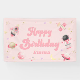 Pink Space Happy Birthday Banner
